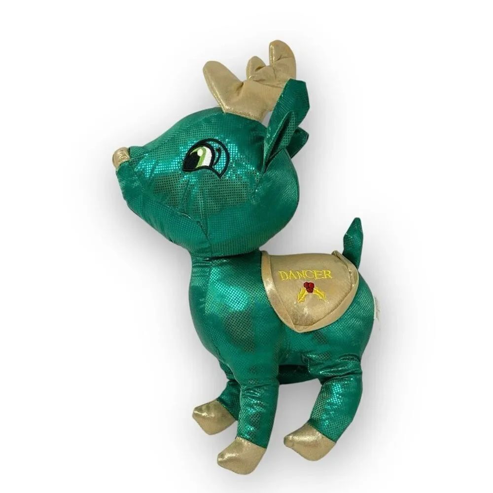 KellyToy Santa’s Classic Reindeer Dancer Christmas Stuffed Plush Green Metallic